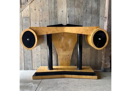 Vintage Art Deco Style Burr Maple Console Table With 2 Drawers