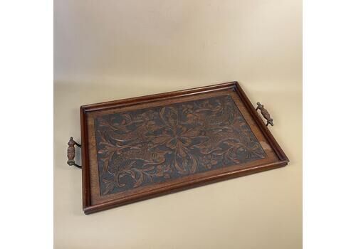 Antique Hand Carved Wooden Tray Fish Patterned Detail Ornate Rectangle Wood Original Pattern C.Early 1900