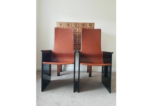 Afra & Tobia Scarpa Set Of Six Torcello Chairs In Leather And Wood By Stildomus