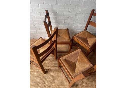 Set Of Four Rush Mid Century Dining Chairs