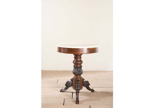 19th Century Carved Mahogany And White Marble Gueridon Table