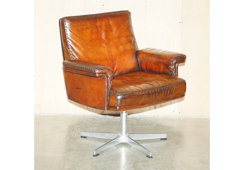 Restored Mid Century De Sede Ds35 Executive Swivel Captains Chair Brown Leather