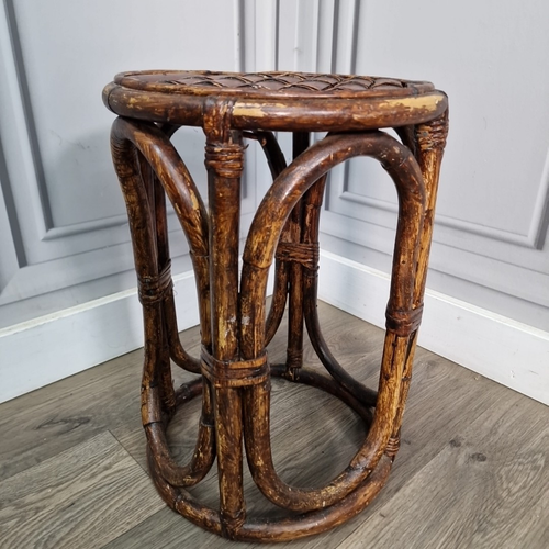 Vintage Single Round Bamboo Rattan Wicker Stool Side Table Boho? Tiki? photo furniture