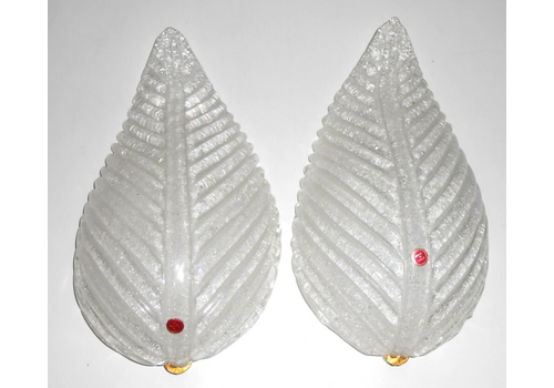 Pair Huge Xl Vintage Barovier Rugiadoso Leaf Wall Sconce Shades Murano