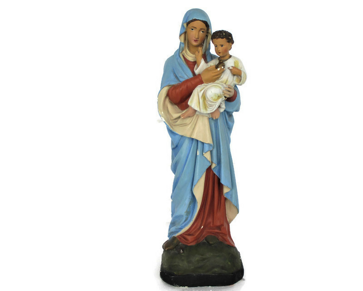 Large Statue Virgin Mary Madonna Infant Treading On Snake Plaster Htf ...