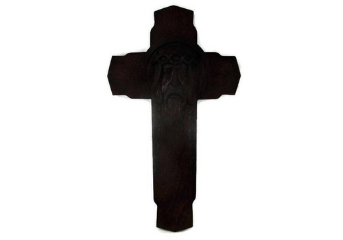 Large Hand Carved Wood Art Jesus Christ Head Of Thorns Sculpture Crucifix Oak Go