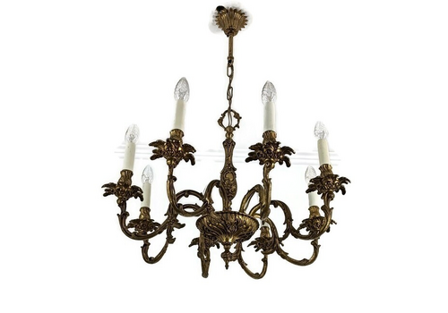 Ornate Bronze Doré Chandelier Vintage Rococo Style 8 Lights Arm Beautiful