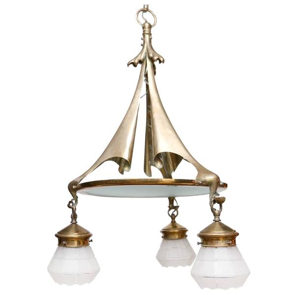 Bronze Organically Shaped Arts Crafts William Benson Chandelier