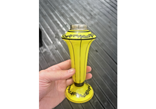 Art Deco Bohemian Silver Rim Czech Yellow Tango Glass Pinstripe Vase Loetz Welz