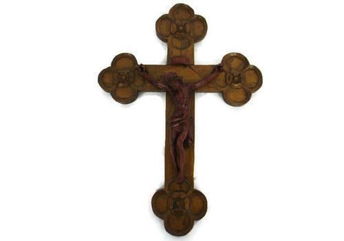 Hand Carved Wood  Hanging Ornate Crucifix Wooden Small Corpus Jesus Christ