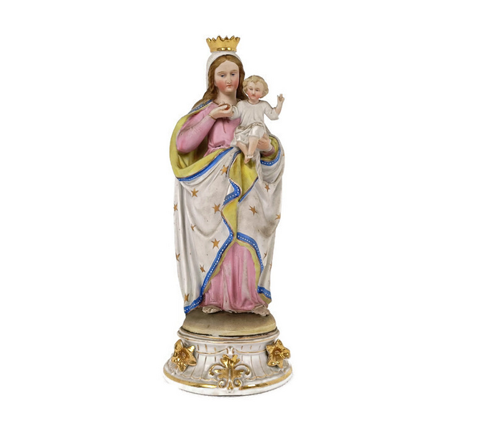 French Antique Bisque Statue Virgin Mary Lady Madonna Infant Jesus ...