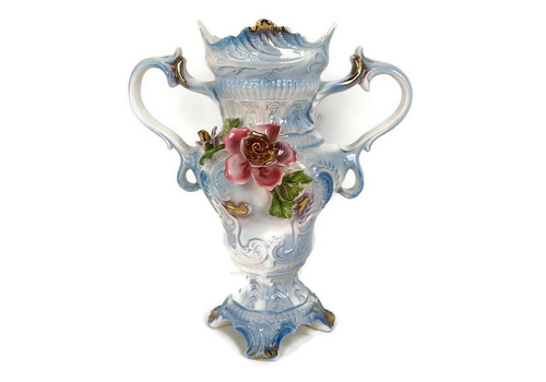Gorgeous Large Italian Vase Applied Flowers Capodimonte Style Italy Baroque