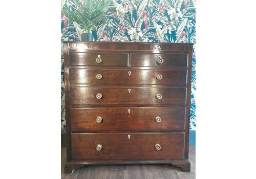 Large Antique Georgian Oak Chest Of 6 Drawers