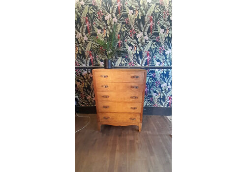 Vintage Light Oak Tall Chest Of 5 Drawers