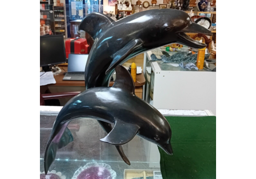 Very Rare & Beautiful Bronze Statue Of Leaping Dolphins Artist Unknown 9.2 Kilos