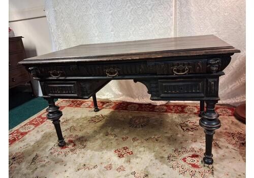 Victorian Gothic Revival Low Desk 5 Draw With Key