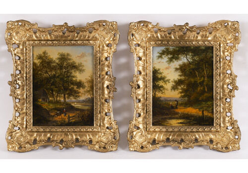 Antique Pair Dutch Forest Scene Oil Paintings By Jan Evert Morel  18th Century