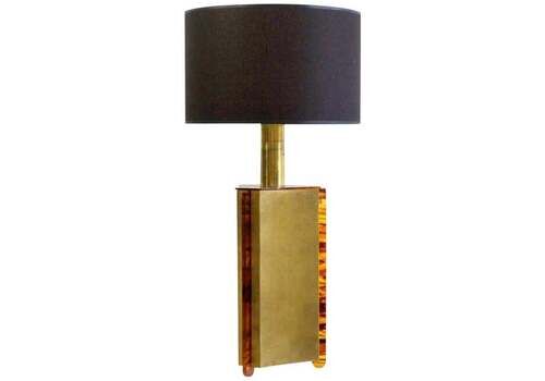 Italian Table Lamp In Faux Tortoise And Brass, 1970s
