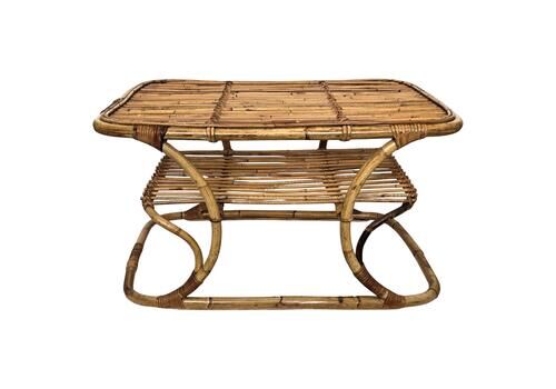 1960s Italian Bamboo Rattan Bohemian French Riviera Bench Or Side Accent Table