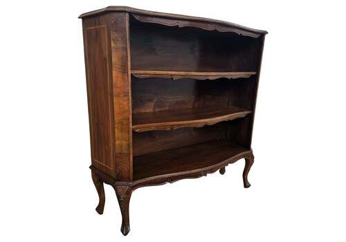 Midcentury Italian Walnut Burl Wood Three Shelves Open Bookcase Library