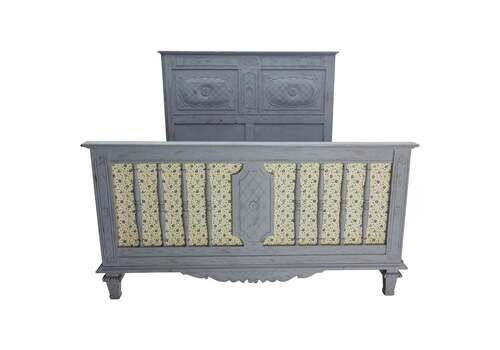French Patinated Wood Bed Full Size Or Double Bed Louis XVI Style, Circa 1960