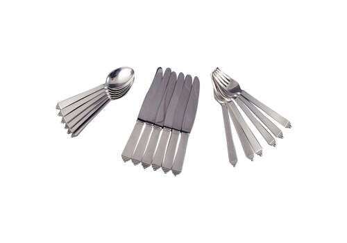 Georg Jensen Pyramid. Complete Six Person Lunch Service In Sterling Silver.