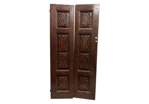 Entrance Door In Walnut Wood, With Two Solid Leaves, Italy