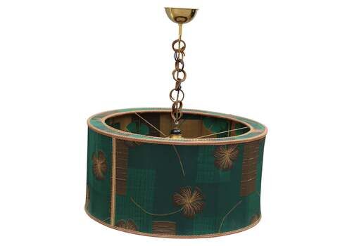 Decorative Chandelier Mid Century With Dome In Brass Green Floral Fabric