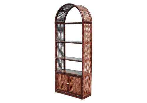 Bookcase Rounded Wall Display Case With Shelf In Carved Bamboo  Straw, 1960
