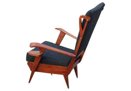 Mid Century Italian Armchair Geometric Shapes Style Paolo Buffa Design  Walnut