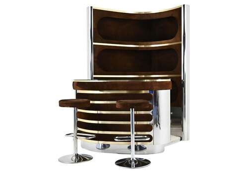Bar Set With 2 Stools Attributed To Willy Rizzo, 1970s