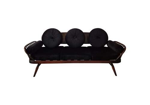 A Rare Stylish Sofa By, Midcentury Modern. Re Upholstered In Black Velvet.