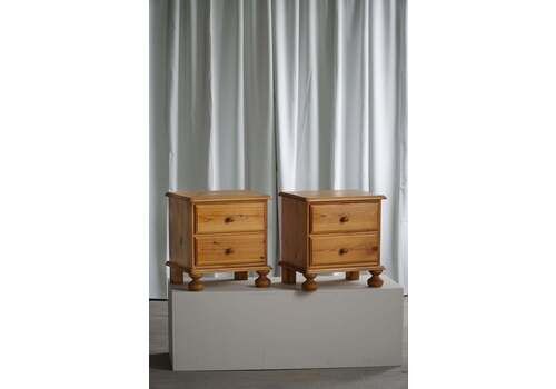 Pair Of Brutalist Night Stands In Solid Pine, Denmark, Mid 20th Century, 1970s