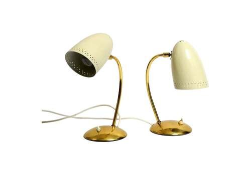 Pair Of Beautiful German Mid Century Modern Brass Table Lamps With Metal Shades