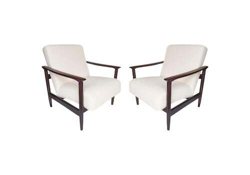 Pair Of Mid Century White Boucle Armchairs, Gfm 142, Edmund Homa, Europe, 1960s