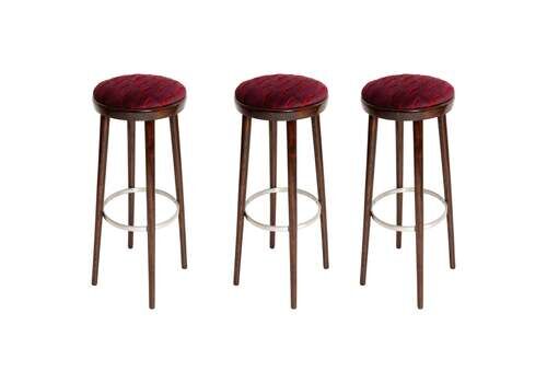 Three Mid Century Bar Stools Velvet Nouvelles Vagues By Dedar, Europe, 1960s