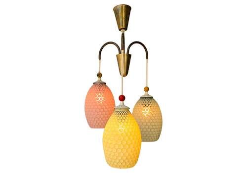Mid Century Honeycomb Glass Pendant With Brass – Ukraine, 1950s