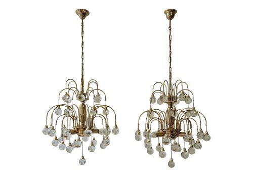 Italian Brass And Glass Drop Chandelier, Hollywood Regency Style – Circa 1970
