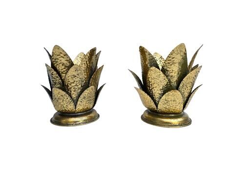 Pair Of Vintage Italian Brass Lotus Leaf Table Lamps, 1970s