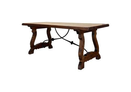 19th C. Dining Or Console Table Of Walnut With Lyre Legs And Heavy Top, Spain