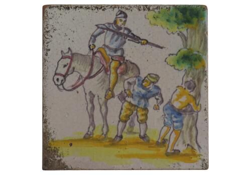 Dutch Delft Ceramic Wall Tile Polychrome Horseman, Circa 1800