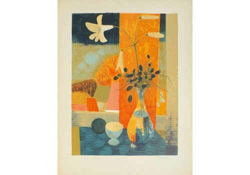 Pierre Bisiaux Signed Lithograph Signed Lithograph Still Life With Flowers