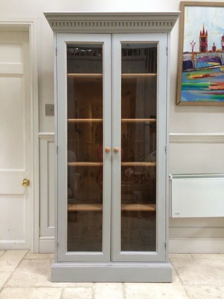 Solid Pine Grey Painted Display Cabinet Bookcase Kitchen Solid Pine Grey Painted Display Cabinet