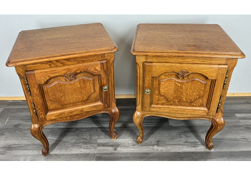 French Vintage Oak Bedside Tables Pair Cupboards Cabinets Louis XVI Lot 3915