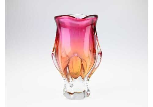 Josef Hospodka Chribska Glass Vase, Pink Vase, Yellow Glass, Czech Vase, Czech Glass, Antique Vase, Vintage Vase, Retro Vase, Flower Vase