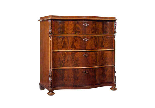 19th Century Swedish Serpentine Mahogany Chest Of Drawers