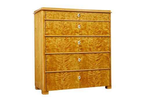 19th Century Swedish Flame Birch Chest Of Drawers