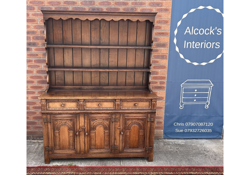 Titchmarsh & Goodwin English Oak Jacobean Style Carved Dresser & Rack Rl29