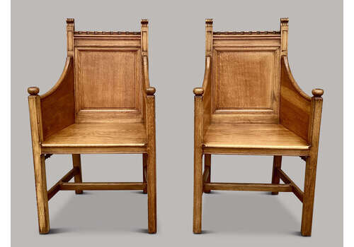 Handsome C19th Pair Golden Oak Armchairs