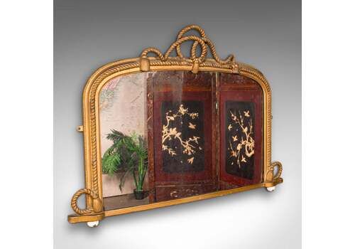 Large Antique Overmantle Mirror, English, Giltwood, Nautical Taste, Victorian